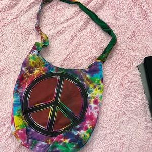Tie Die Peace Sign Bohemian Hippie Reversible Shoulder Purse. Brand New!